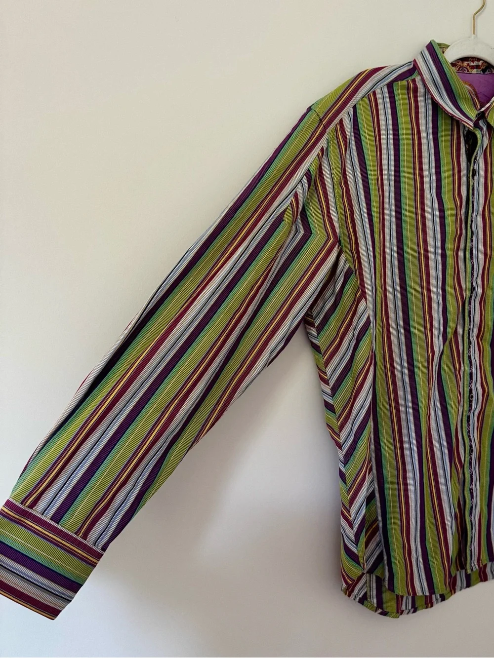 Robert Graham Stripe Embroidered Flip Cuff Button Down Shirt, Multicolor – XL